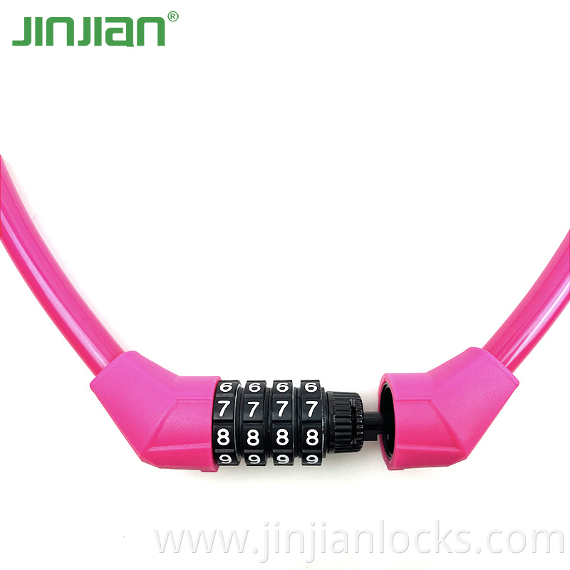 Colorful Combination Lock Bicycle Cable Lock Pink